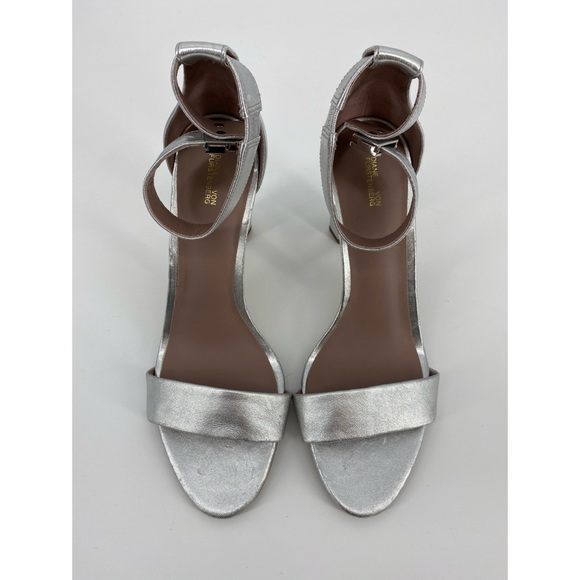 Diane Von Furstenberg Silver Metallic Buckle Ankle Strap Heels - Picture 2 of 7